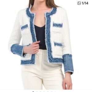 Nanette Lepore White tweed and denim Blazer